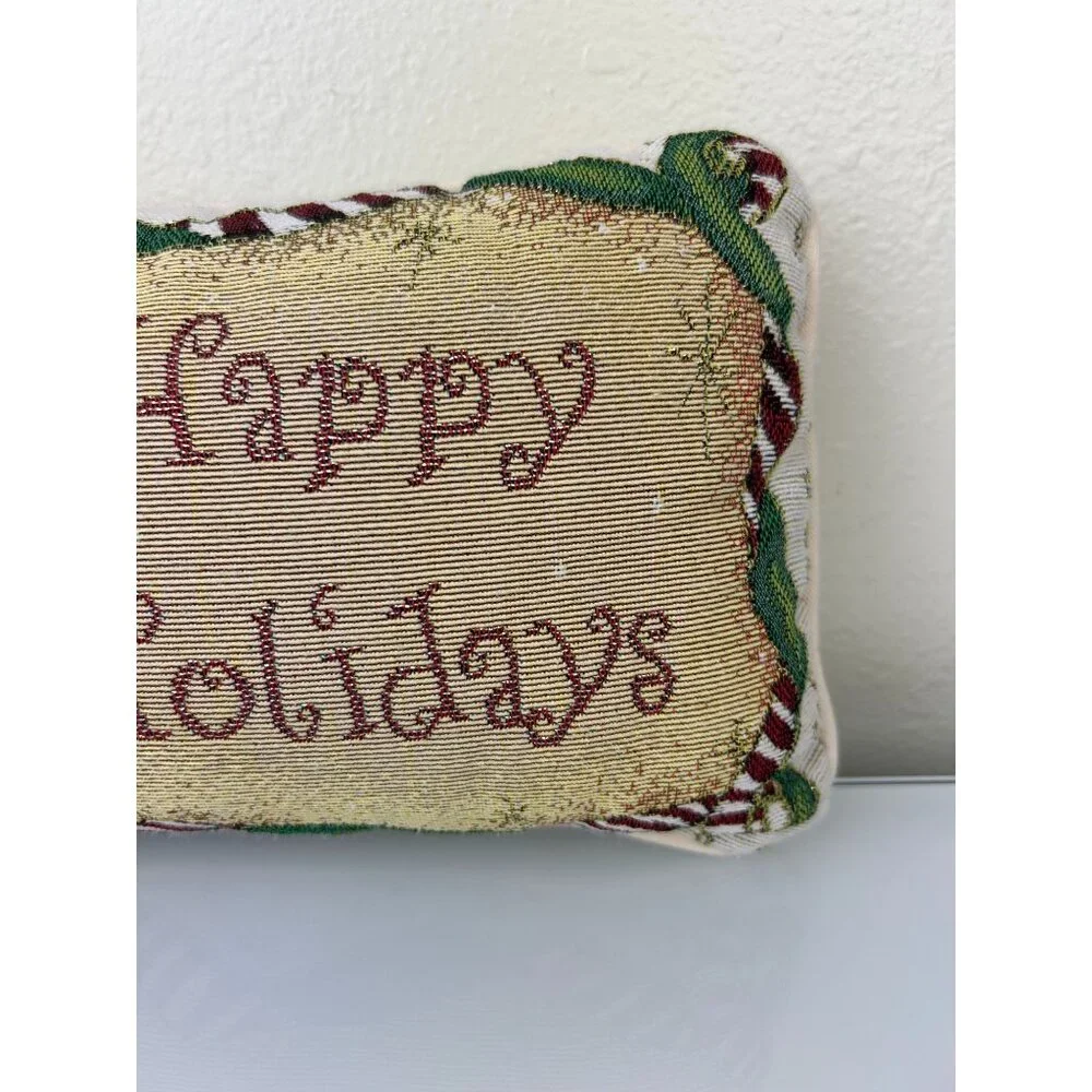 Happy Holidays Tapestry Rectangular Christmas Tree Pillow 11.5 x 7.5 Decor